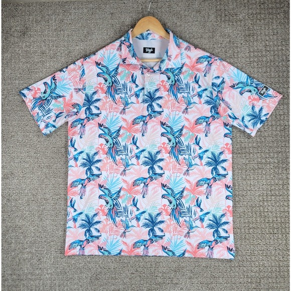 Waggle Mens Tropical Parrot Golf Polo Shirt Floral Bird Print Short Sleeve - Picture 1 of 8
